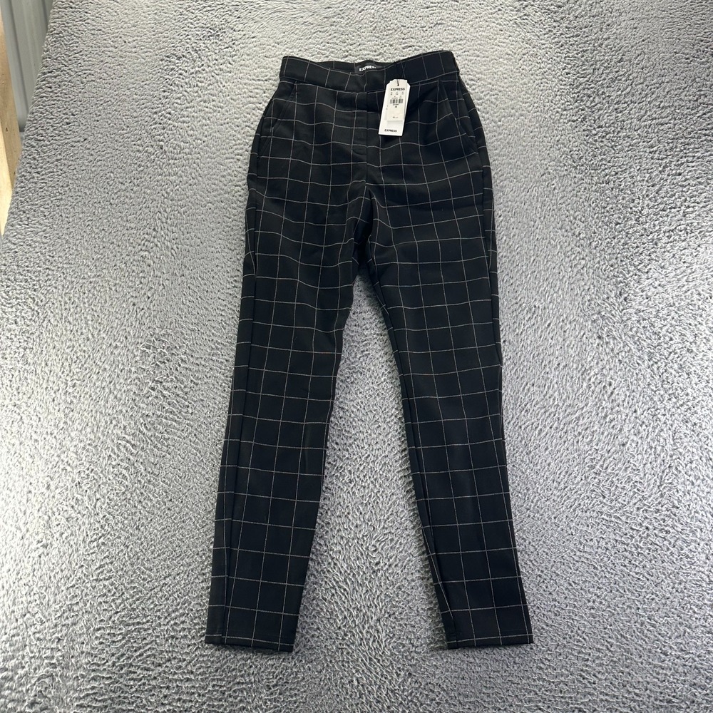 Express Leggings Womens XS Black Plaid Rayon Skinny Leg Stretch GYM Workout Yoga
